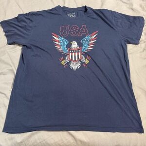 Home Of The Brave Shirt Mens 2XL Blue USA Eagle Flag Graphic Tee Patriotic
